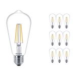 Fordelspakning 10x Philips Corepro LED Pære E27 Edison filament klar 7W 806lm - 827 ekstra varm hvit | erstatter 60W