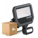 Fordelspakning 4x Ledvance LED Flomlys Aluminium Svart 17W 2400lm 100D - 840 Kald Hvit | IP65 - Bevegelses- Og Lyssensor - Symmetrisk