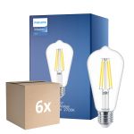 Fordelspakning 6x Philips MASTER Value LED Pære E27 Edison filament klar 5.9W 806lm - 927 ekstra varm hvit | beste fargegjengivelse - erstatter 60W