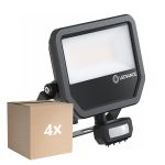 Fordelspakning 4x Ledvance LED Flomlys Aluminium Svart 41W 5500lm 100D - 830 Varm Hvit | IP65 - Bevegelses- Og Lyssensor - Symmetrisk