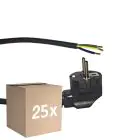 Fordelspakning 25x Noxion Power Strømforsyningskabel Svart - Schuko Europlug + Åpne ender - 5m - 3 pole 0,75mm2