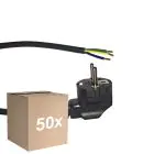 Fordelspakning 50x Noxion Power Strømforsyningskabel Svart - Schuko Europlug + Åpne ender - 2m - 3 pole 0,75mm2